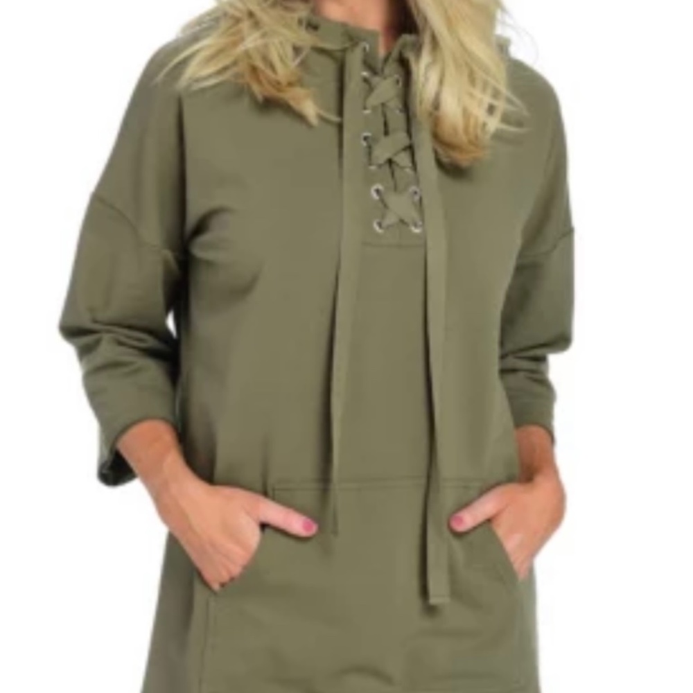 Meta activewear drop shoulder lace up front tunic hoodie 2x
